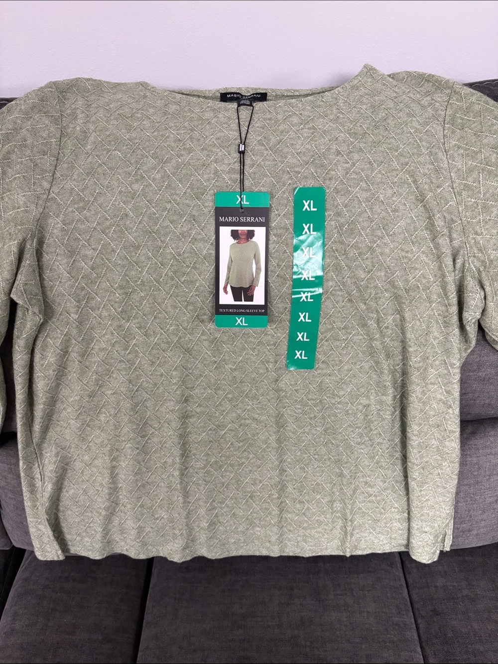 Mario Serrani Light Sage Green Textured Crewneck Sweater XL